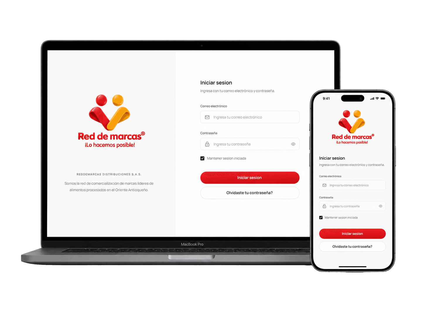 Workhub RDM en escritorio y móvil — inicio de sesión de Red de Marcas